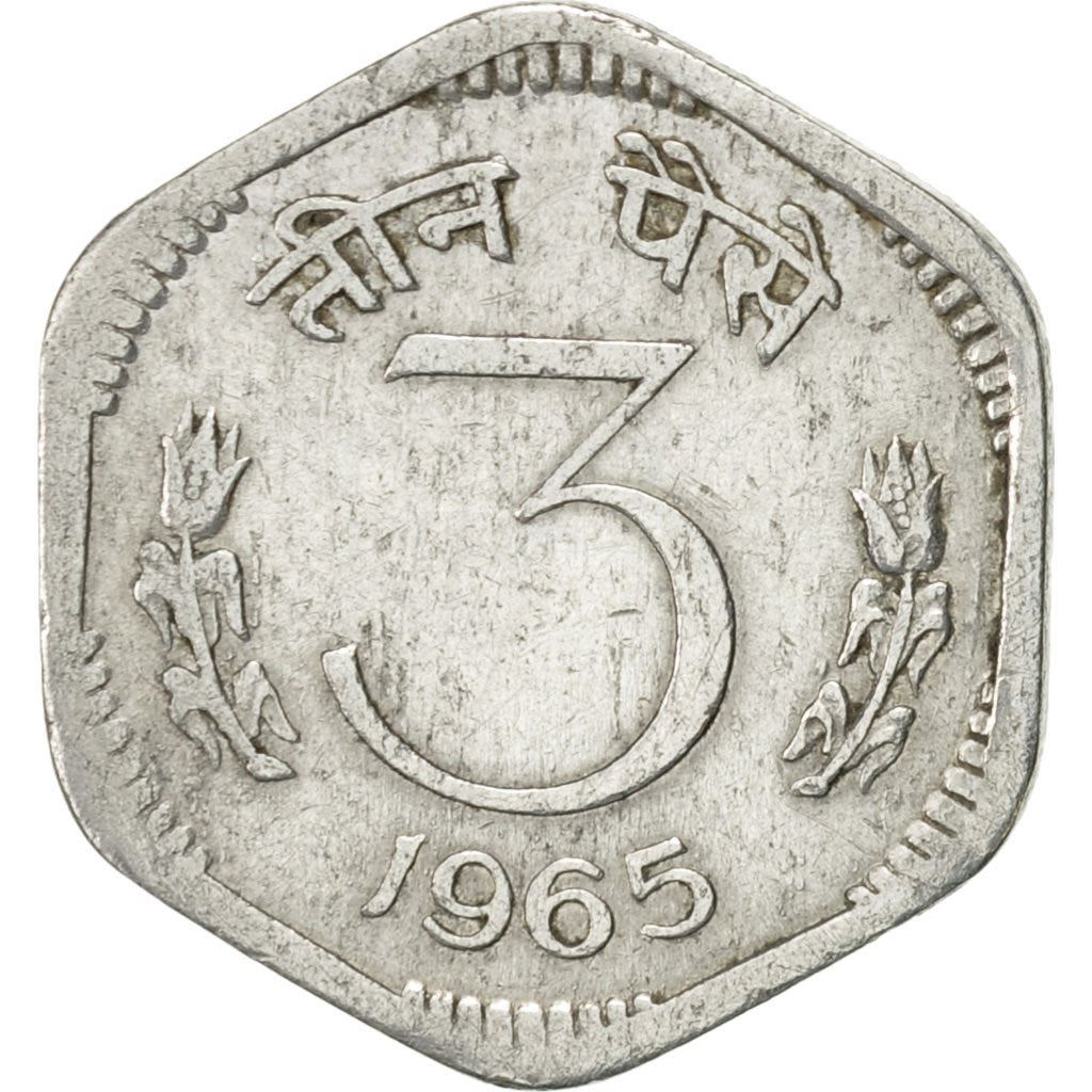 India | 3 Paise Coin | Ashoka Lion | Km:14.1 | 1964 - 1967