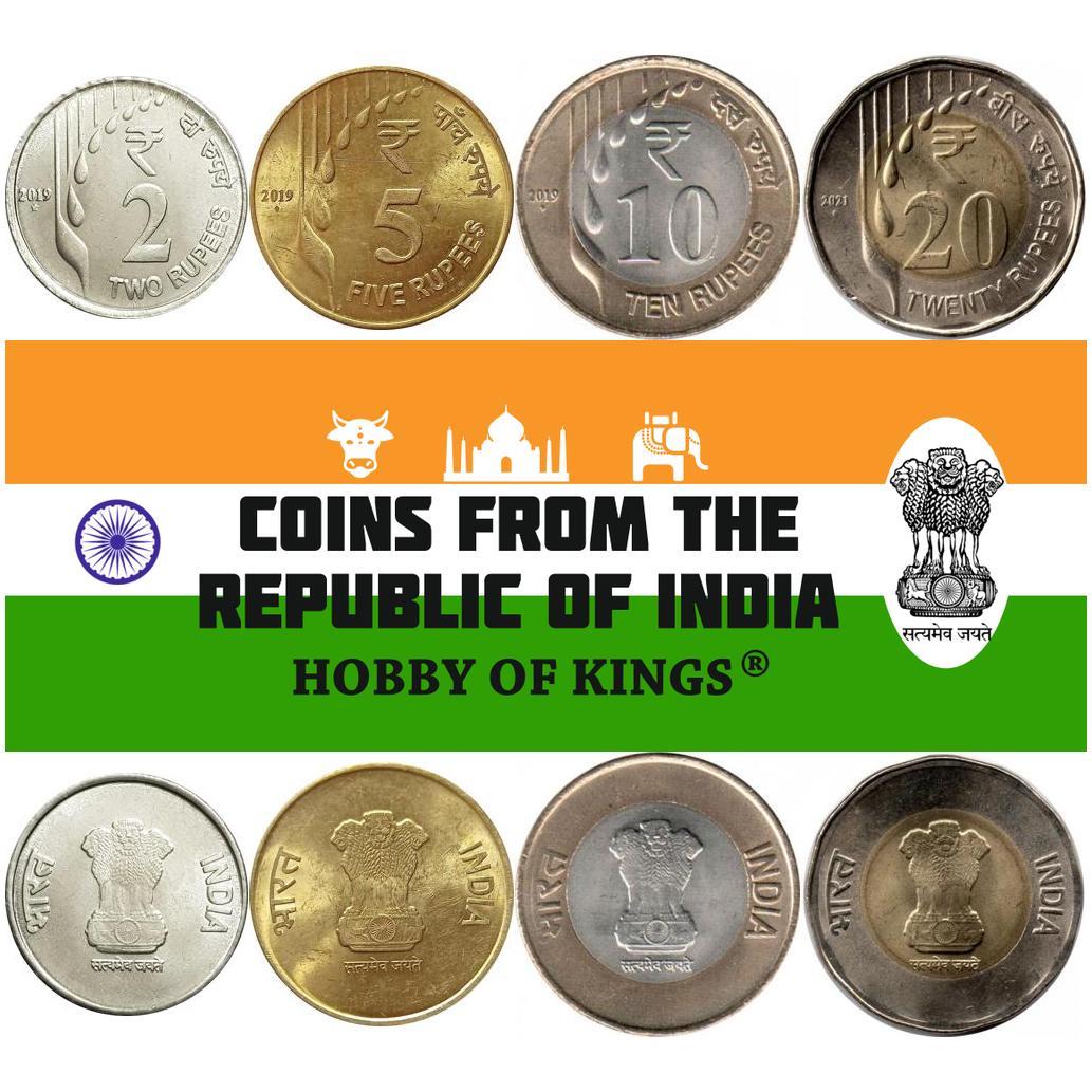 India | 4 Coin Set | 2 5 10 20 Rupees | 2019 - 2022