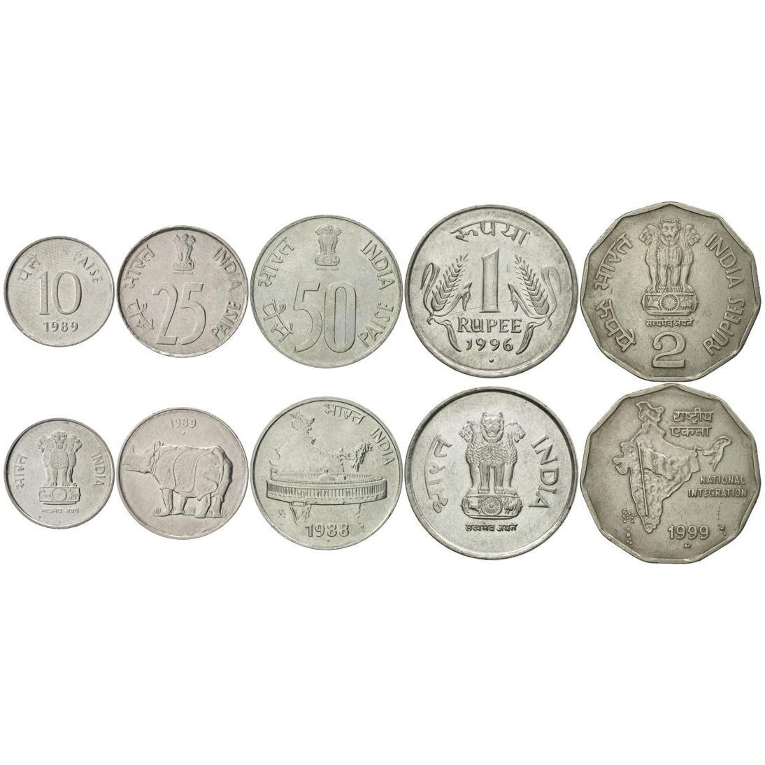 India | 5 Coin Set | 10 25 50 Paise 1 Rupee 2 Rupees | 1988 - 2007