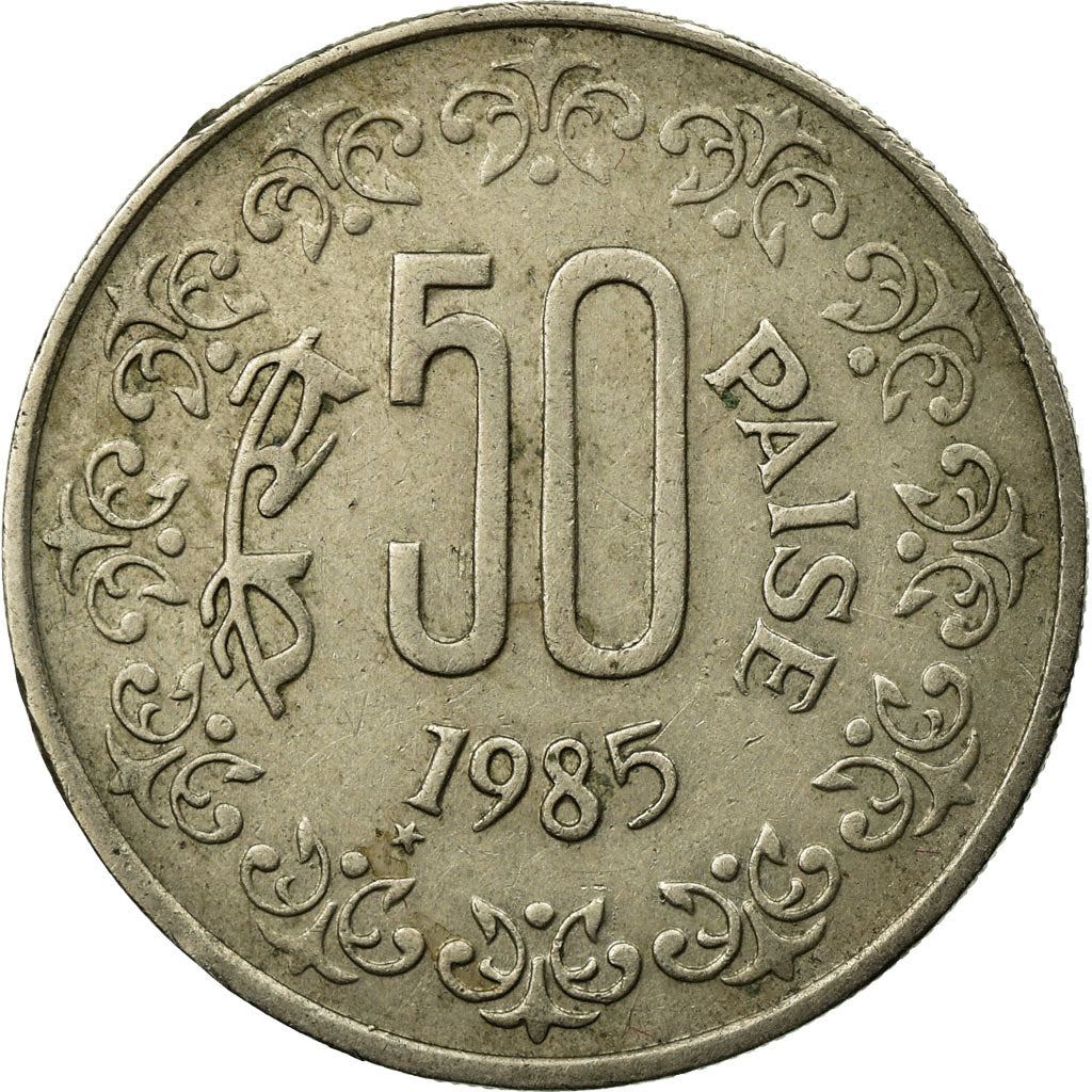 India | 50 Paise Coin | Floral wreath | Km:65 | 1984 - 1990