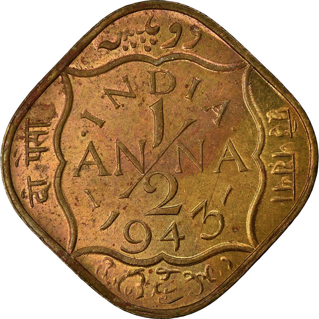 India - British | 1/2 Anna Coin | King George VI | Km:534B | 1942 - 1945