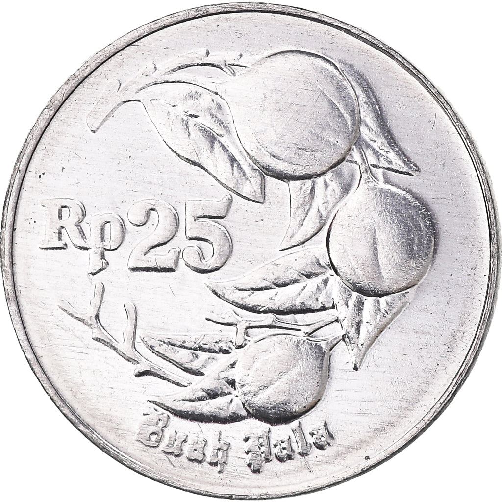 Indonesian 25 Rupiah Coin | Nutmeg | Myristica Fragrans | KM55 | Indonesia | 1991 - 1996