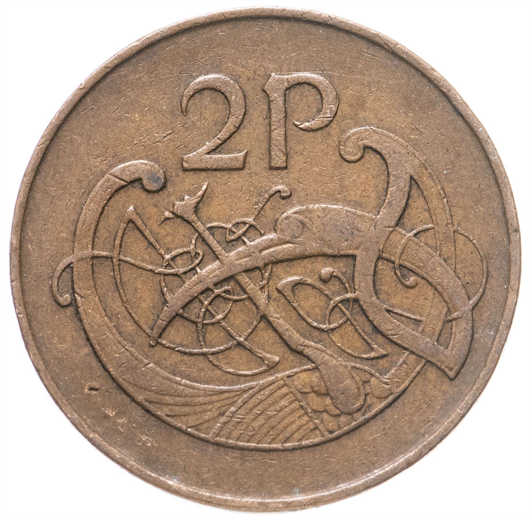 Ireland Coin Irish 2 Pence | Harp | Book of Kells | KM21 | 1971 - 1988