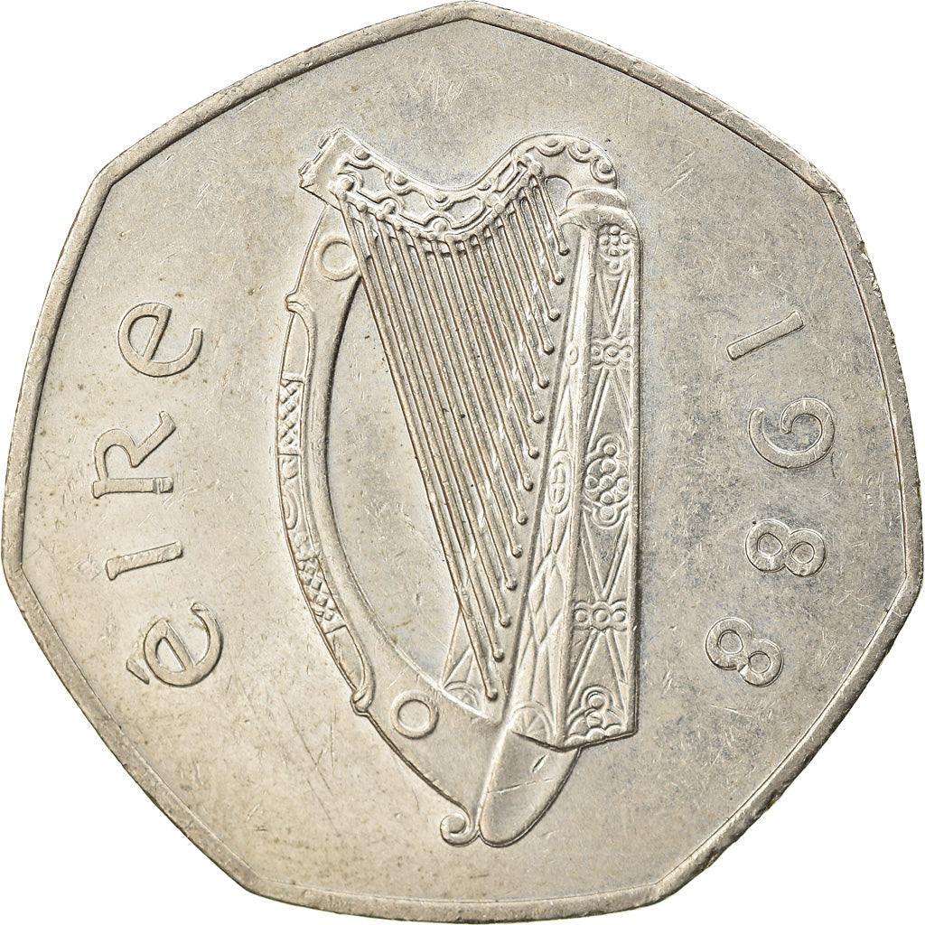 Ireland Coin Irish 50 Pence | Dublin | Celtic Harp | KM26 | 1988