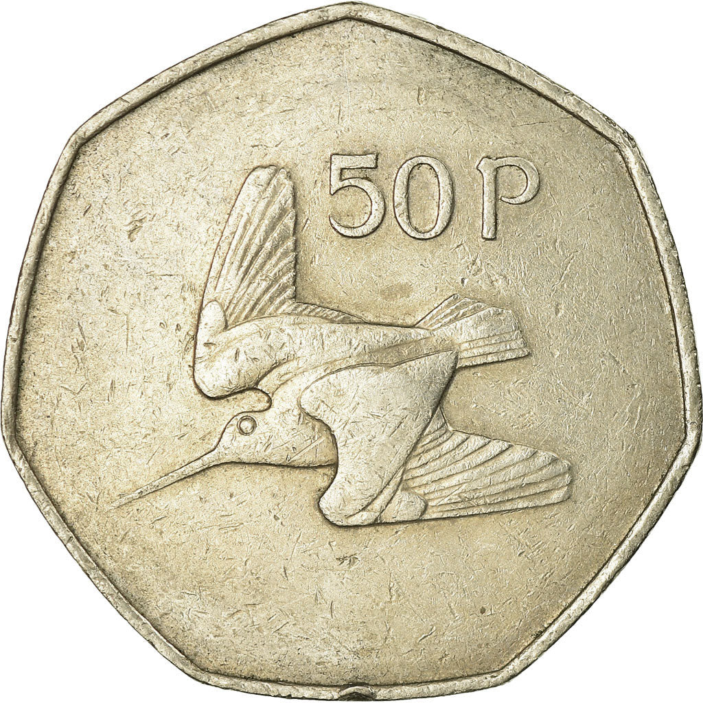 Ireland Coin Irish 50 Pence | Harp | Woodcock Bird | KM24 | 1970 - 2000