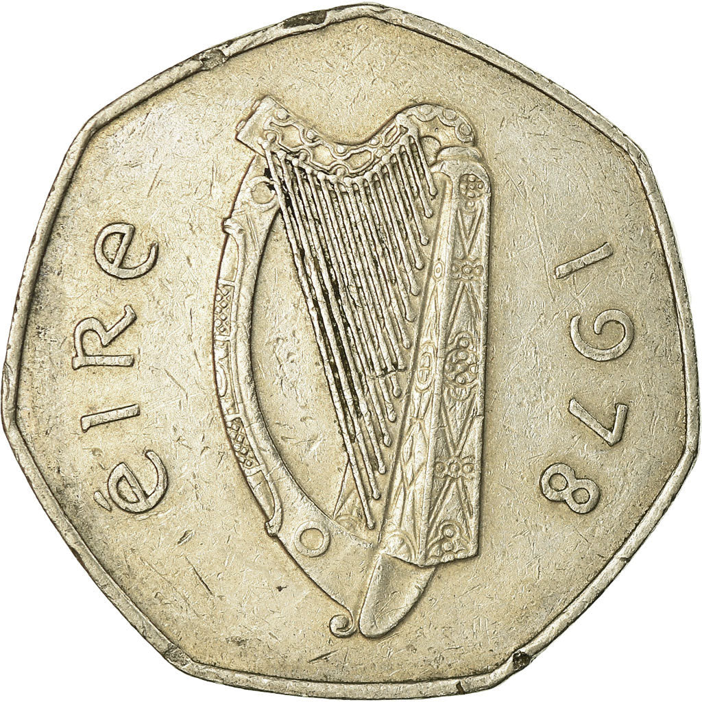 Ireland Coin Irish 50 Pence | Harp | Woodcock Bird | KM24 | 1970 - 2000