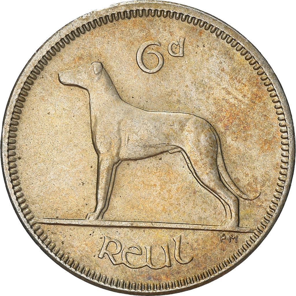 Ireland Coin Irish 6 Pingin | Celtic Harp | Irish Wolfhound | KM13a | 1942 - 1969