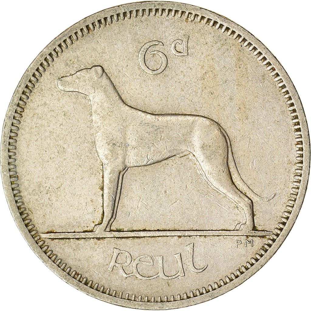 Ireland Coin Irish 6 Pingin | Celtic Harp | Irish Wolfhound | KM13a | 1942 - 1969