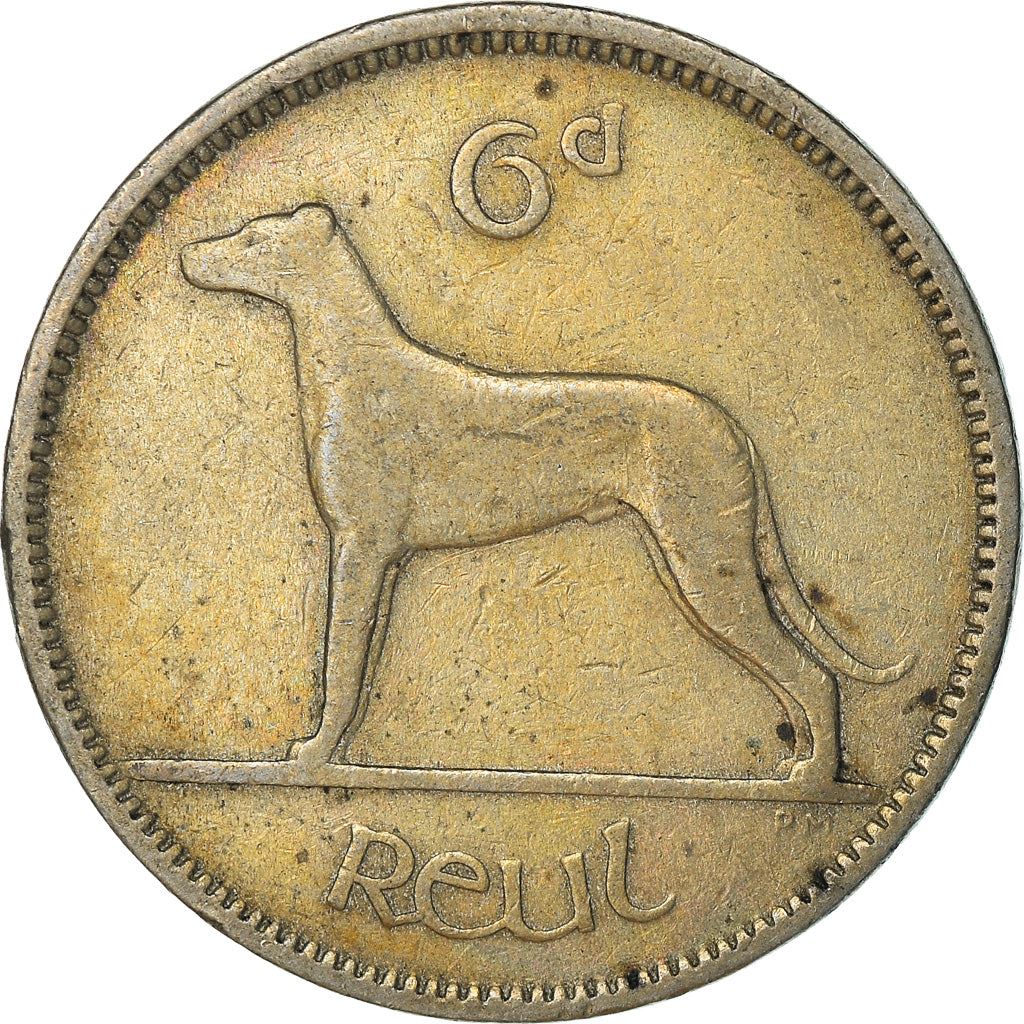 Ireland Coin Irish 6 Pingin | Celtic Harp | Irish Wolfhound | KM13a | 1942 - 1969