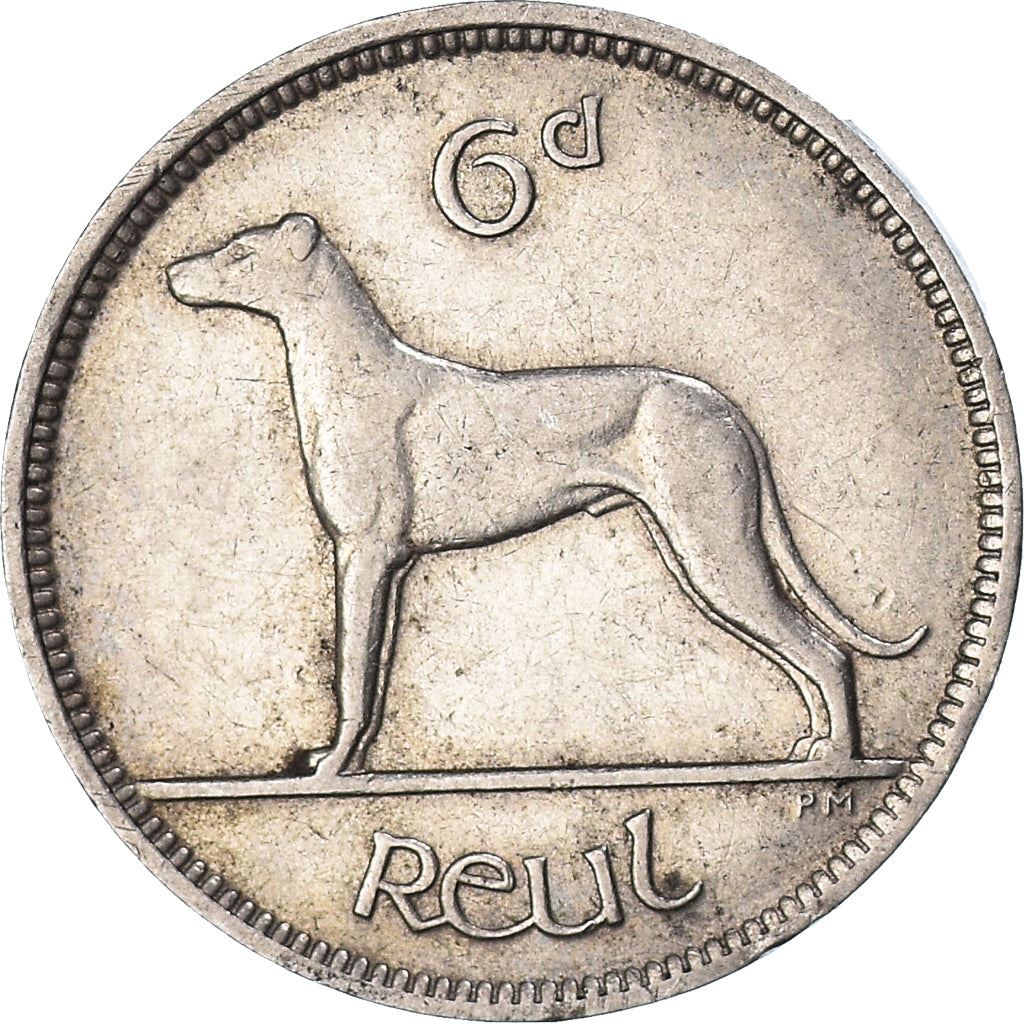 Ireland Coin Irish 6 Pingin | Celtic Harp | Irish Wolfhound | KM5 | 1928 - 1935