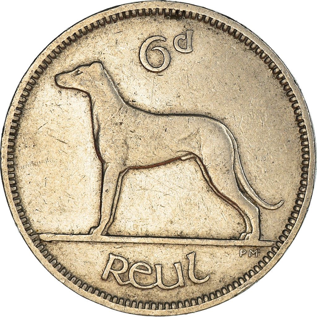 Ireland Coin Irish 6 Pingin | Celtic Harp | Irish Wolfhound | KM5 | 1928 - 1935