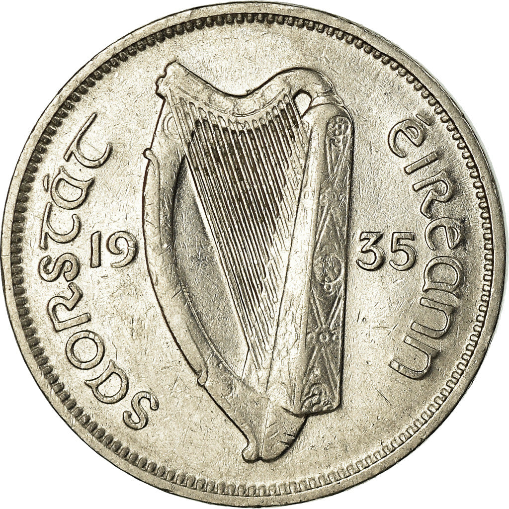 Ireland Coin Irish 6 Pingin | Celtic Harp | Irish Wolfhound | KM5 | 1928 - 1935