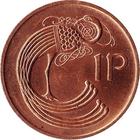 Irish 1 Penny Coin | Harp | Book of Kells | KM20 | 1971 - 1988