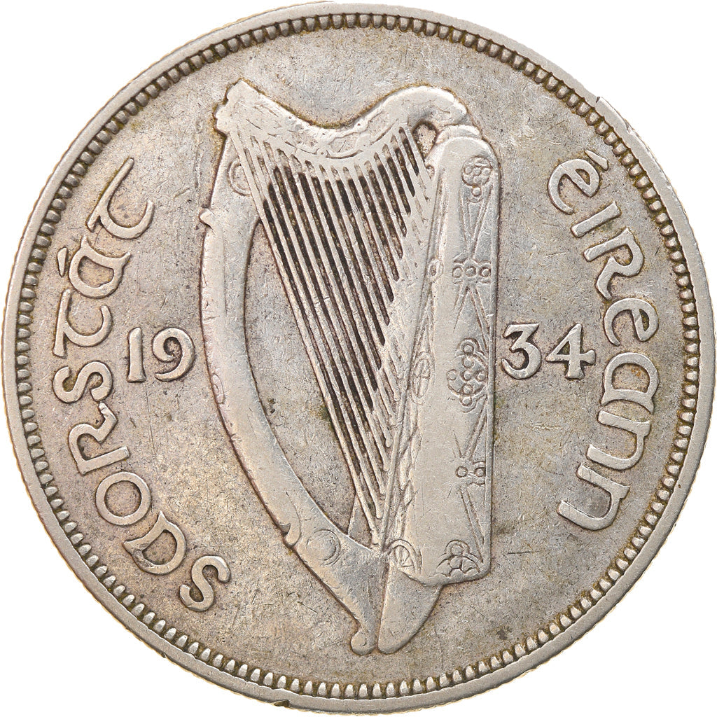 Irish 1/2 Coroin Coin | Celtic Harp | Hunter Horse | KM8 | 1928 - 1937