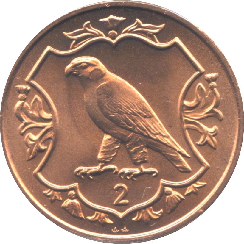 Isle of Man 2 Pence Coin | Queen Elizabeth II | Peregrine Falcon | Shield | KM113 | 1984