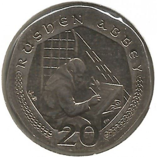 Isle of Man | 20 Pence Coin | Queen Elizabeth II | Monk | KM1040 | 2000 - 2003