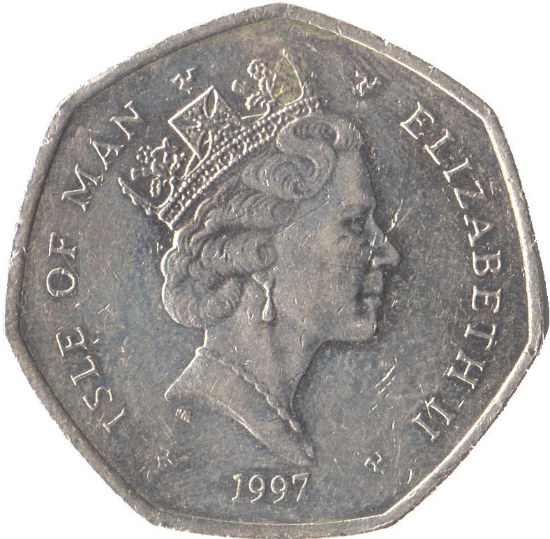 Isle of Man | 50 Pence Coin | Queen Elizabeth II | TT Motorcycle Races | KM806 | 1997