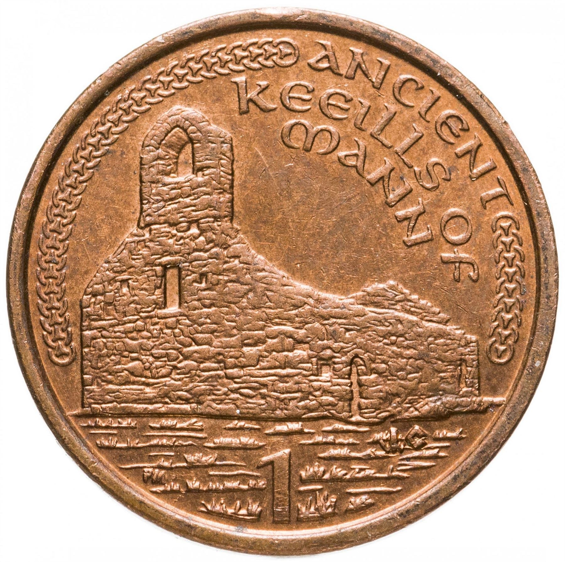 Isle of Man Coin Man 1 Penny | Queen Elizabeth II | Manx Chapel | Keeill | Sanctus Bell | KM1036 | 2000 - 2003