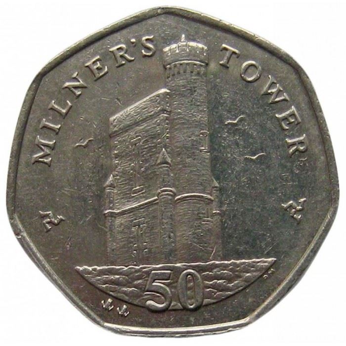 Isle of Man Coin Man 50 Pence | Queen Elizabeth II | Miliner Tower | KM1258 | 2004 - 2016