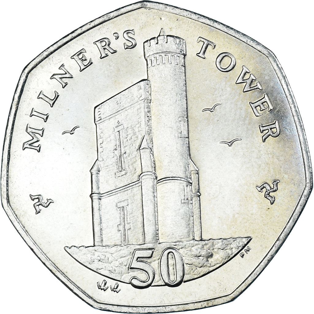 Isle of Man Coin Man 50 Pence | Queen Elizabeth II | Miliner Tower | KM1258 | 2004 - 2016