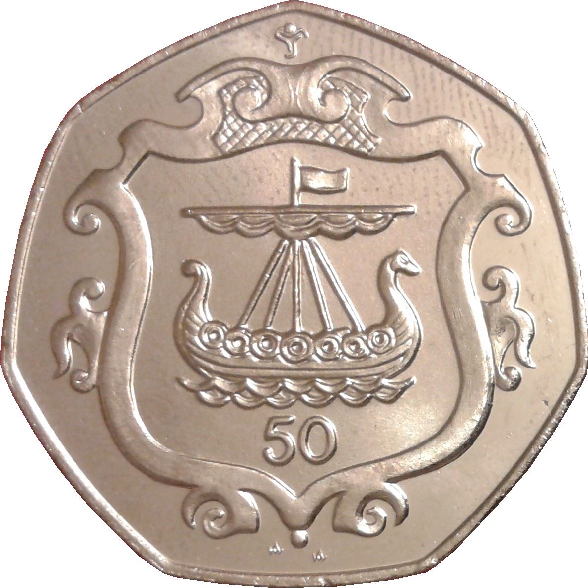 Isle of Man Coin Man 50 Pence | Queen Elizabeth II | Viking Longship | Shield | KM148 | 1985 - 1987