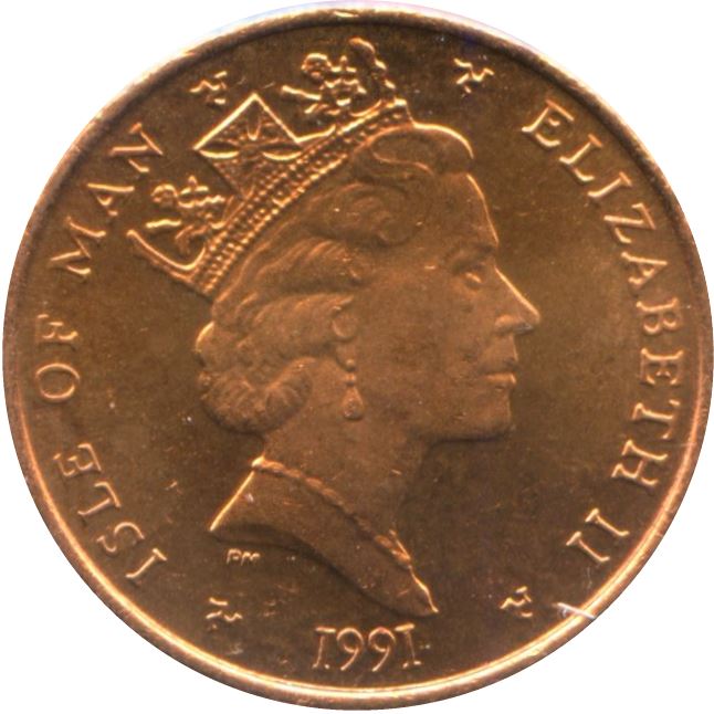 Isle of Man Coin Manx 1 Penny | Queen Elizabeth II | Cog Wheel | KM207 | 1988 - 1995