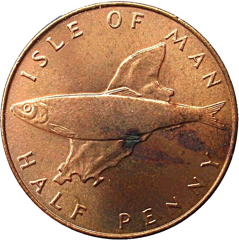 Isle of Man Coin Manx ½ Penny | Queen Elizabeth II | Atlantic Herring | KM32 | 1976 - 1979