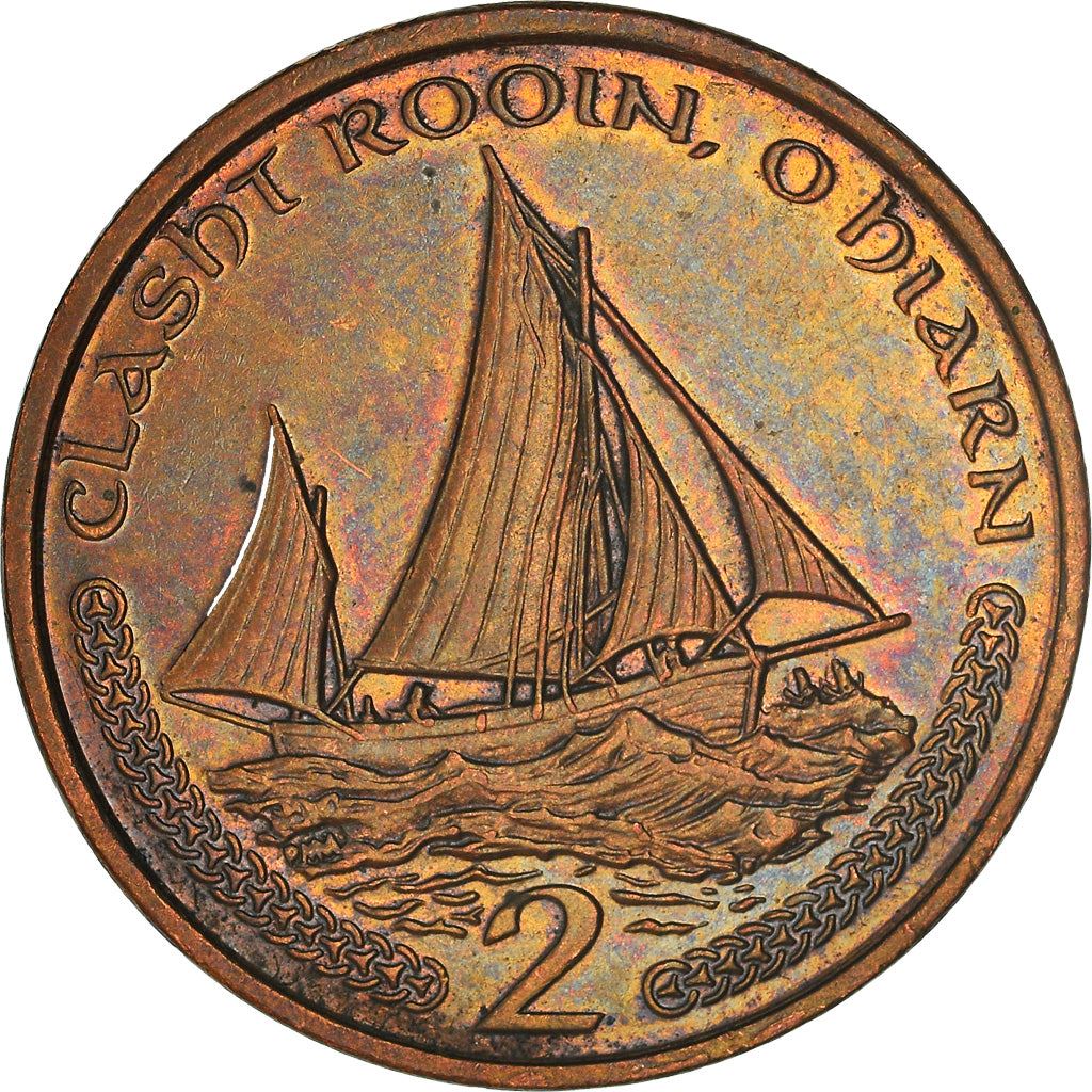 Isle of Man Coin Manx 2 Pence | Queen Elizabeth II | Lugger Fishing Boat | KM1037 | 2000 - 2003