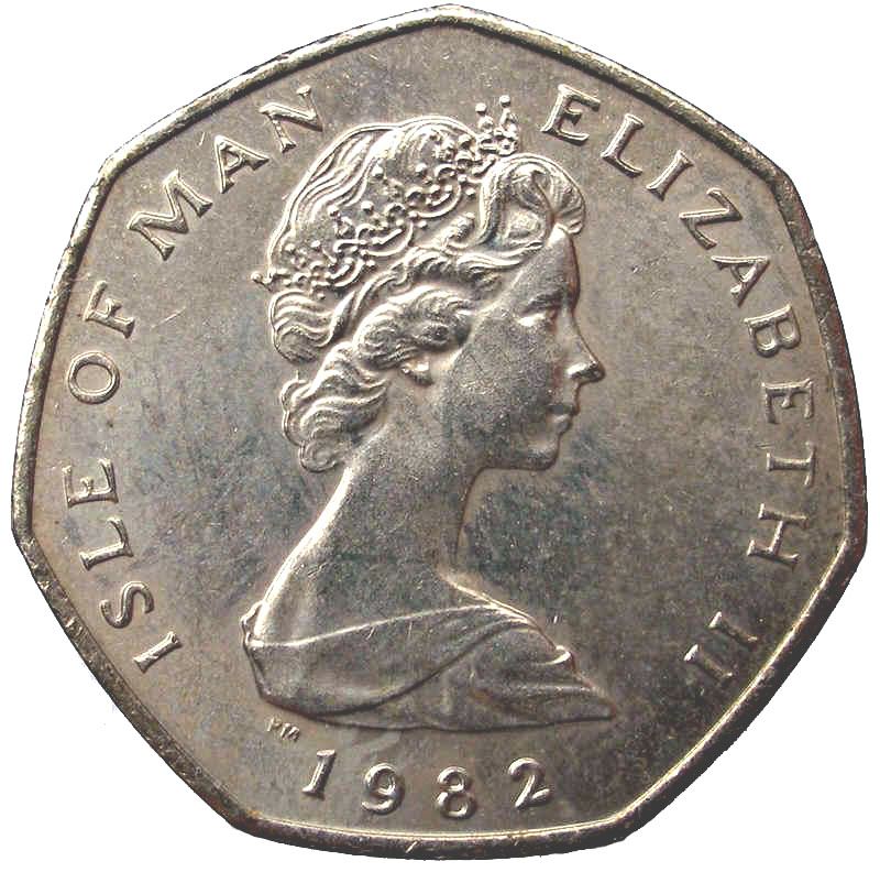 Isle of Man Coin Manx 20 Pence | Queen Elizabeth II | Shield | Sword | Helmet | Armor | KM90 | 1982 - 1983