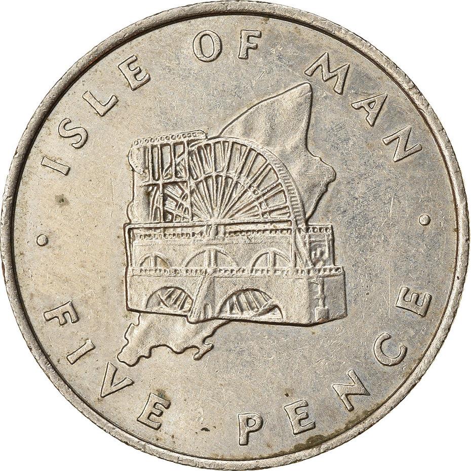 Isle of Man Coin Manx 5 Pence | Queen Elizabeth II | Laxey Wheel | Lady Isabella | KM35 | 1976 - 1979