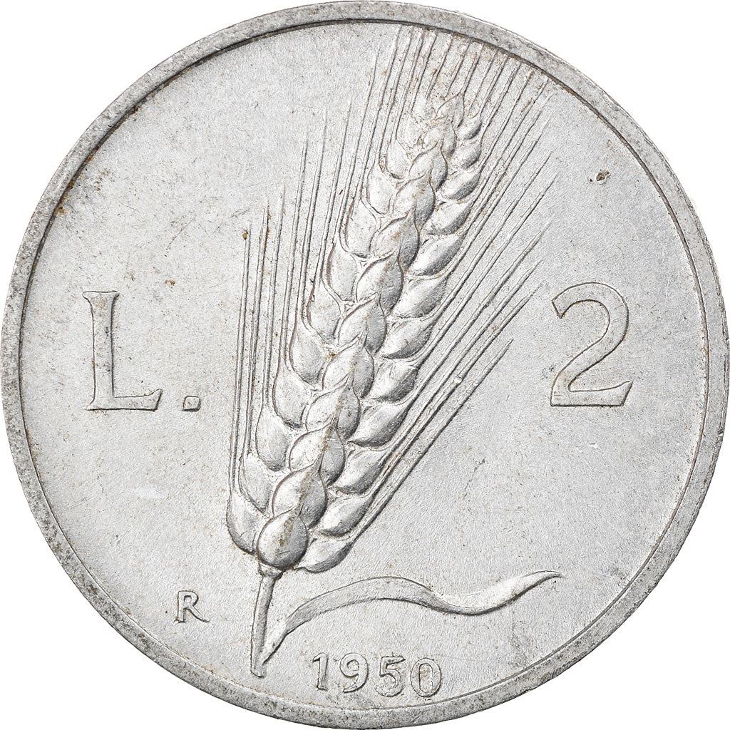 Italy | 2 Lire Coin | Farmer | Plowing Field | Wheat Ear | KM88 | 1946 - 1950