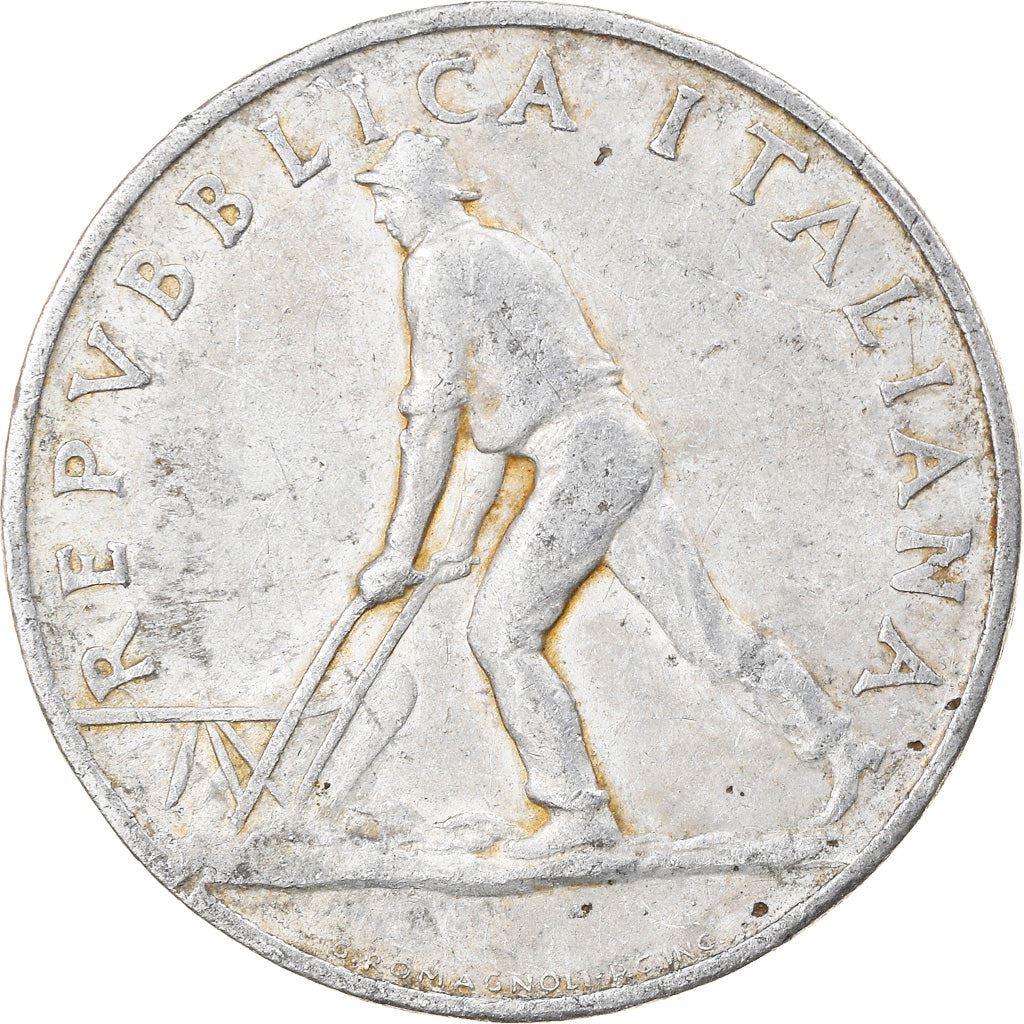 Italy | 2 Lire Coin | Farmer | Plowing Field | Wheat Ear | KM88 | 1946 - 1950