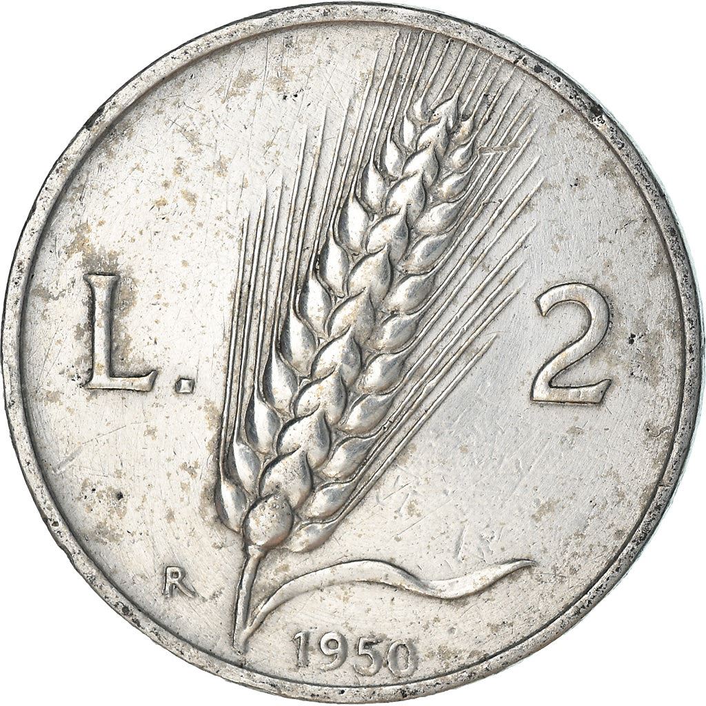 Italy | 2 Lire Coin | Farmer | Plowing Field | Wheat Ear | KM88 | 1946 - 1950