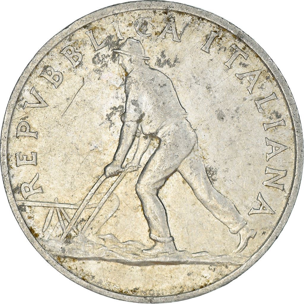 Italy | 2 Lire Coin | Farmer | Plowing Field | Wheat Ear | KM88 | 1946 - 1950