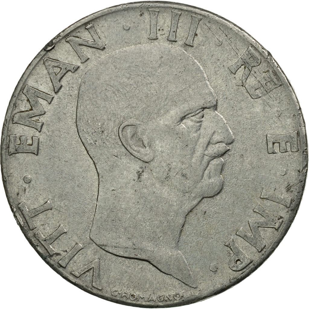 Italy 50 Centesimi Coin | Vittorio Emanuele III | Eagle | Fasces | Axe | KM76b | 1939 - 1943