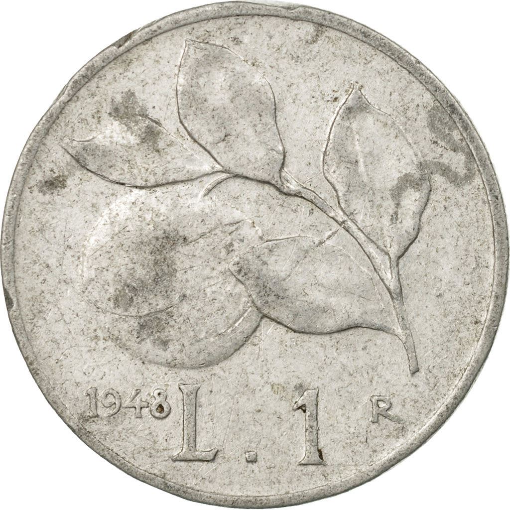 Italy Coin 1 Lira | Libertine | Wheat Sprigs | Fruit | KM87 | 1946 - 1950