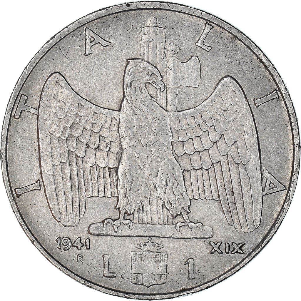 Italy Coin 1 Lira - Vittorio Emanuele III | Eagle | Fasces | Axe | Savoy Shield | KM77b | 1939 - 1943