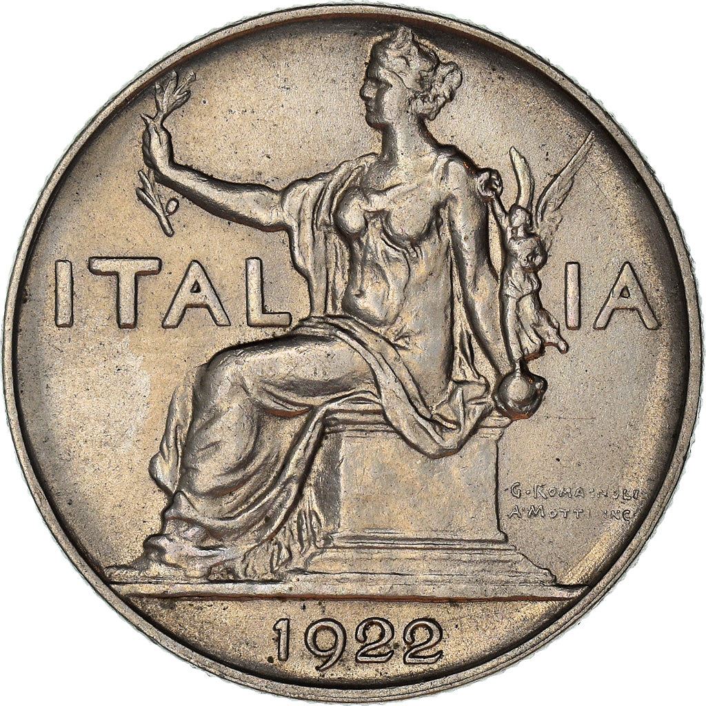 Italy Coin 1 Lira - Vittorio Emanuele III | Libertine | Savoy Shield | Olive | KM62 | 1922 - 1935