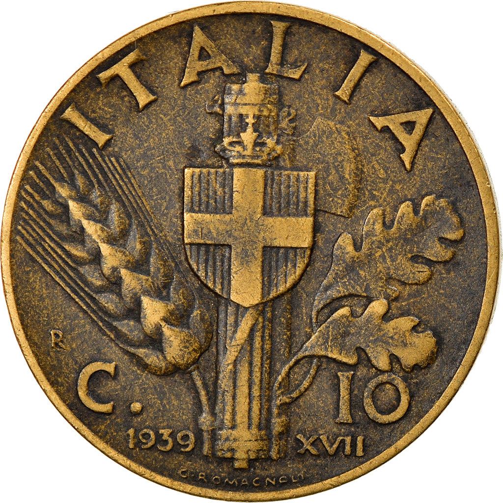 Italy Coin 10 Centesimi - Vittorio Emanuele III | Quadriga | Fasces | Axe | KM74 | 1936 - 1943