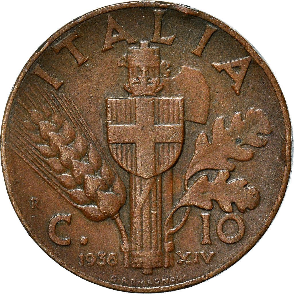 Italy Coin 10 Centesimi - Vittorio Emanuele III | Quadriga | Fasces | Axe | KM74 | 1936 - 1943