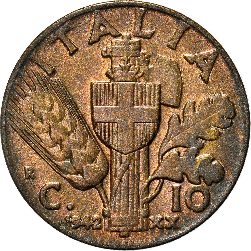 Italy Coin 10 Centesimi - Vittorio Emanuele III | Quadriga | Fasces | Axe | KM74a | 1939 - 1943