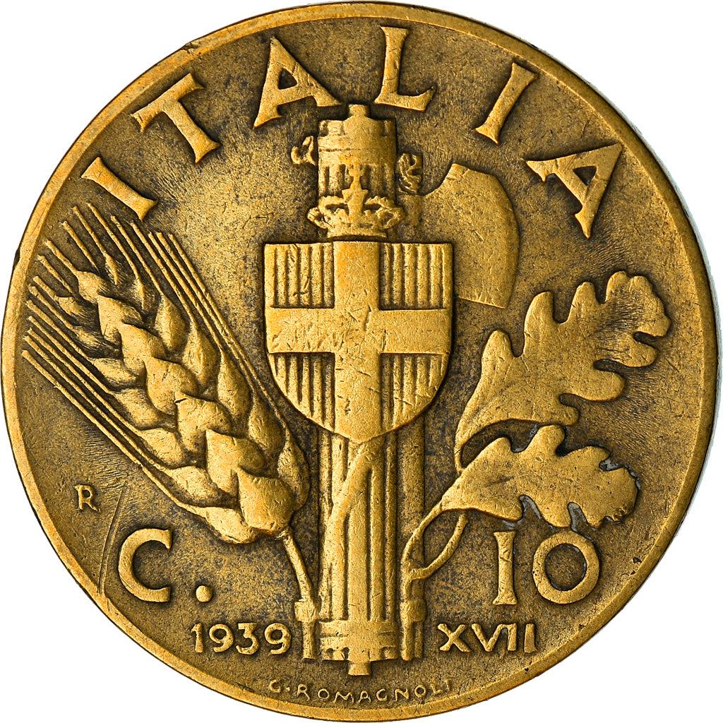 Italy Coin 10 Centesimi - Vittorio Emanuele III | Quadriga | Fasces | Axe | KM74a | 1939 - 1943