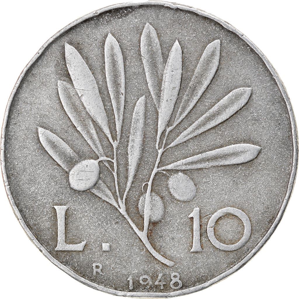 Italy Coin 10 Lire | Flying Pegasus | Olive Branch | Fruit | KM90 | 1946 - 1950