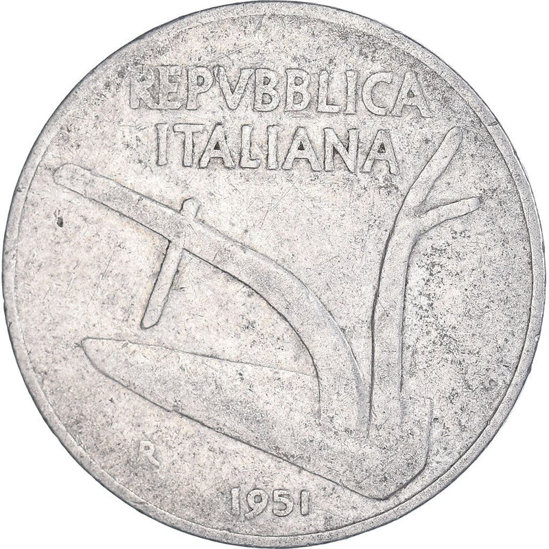 Italy Coin 10 Lire | Plough | Ears of Wheat | KM93 | 1951 - 2001