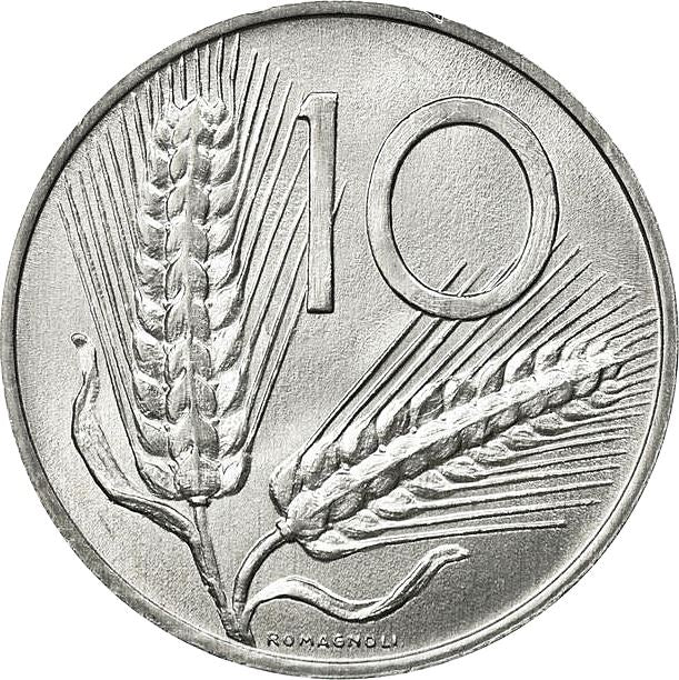 Italy Coin 10 Lire | Plough | Ears of Wheat | KM93 | 1951 - 2001