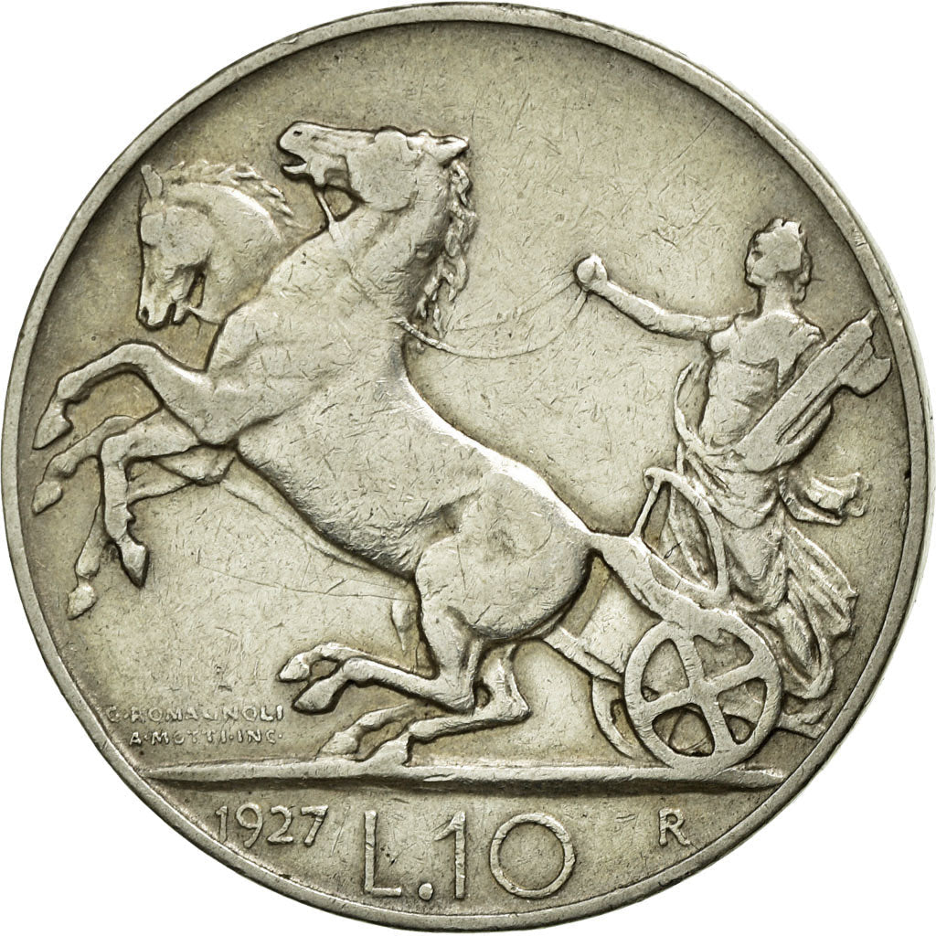 Italy Coin 10 Lire - Vittorio Emanuele III | Statue of Victory | Italia Turrita | KM68 | 1926 - 1934