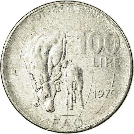 Italy Coin 100 Lire FAO | Libertine | Goddess Ceres | Flower | Calf | KM106 | 1979