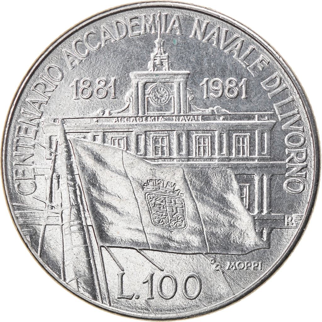 Italy Coin 100 Lire Livorno Naval Academy | Anchor | Ship | Italy Navy Flag | KM108 | 1981