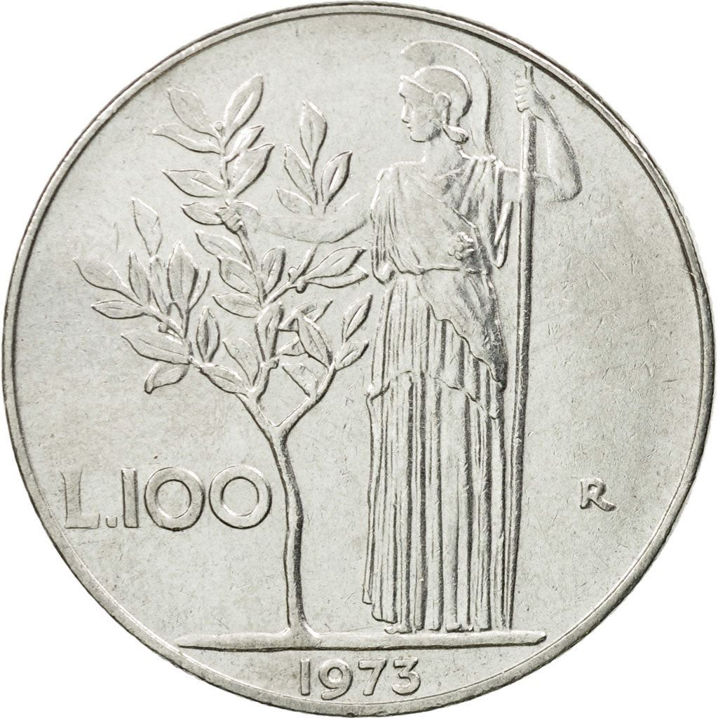 Italy Coin 100 Lire large type | Goddess Minerva | Long Spear | Tree | KM96.1 | 1955 - 1989