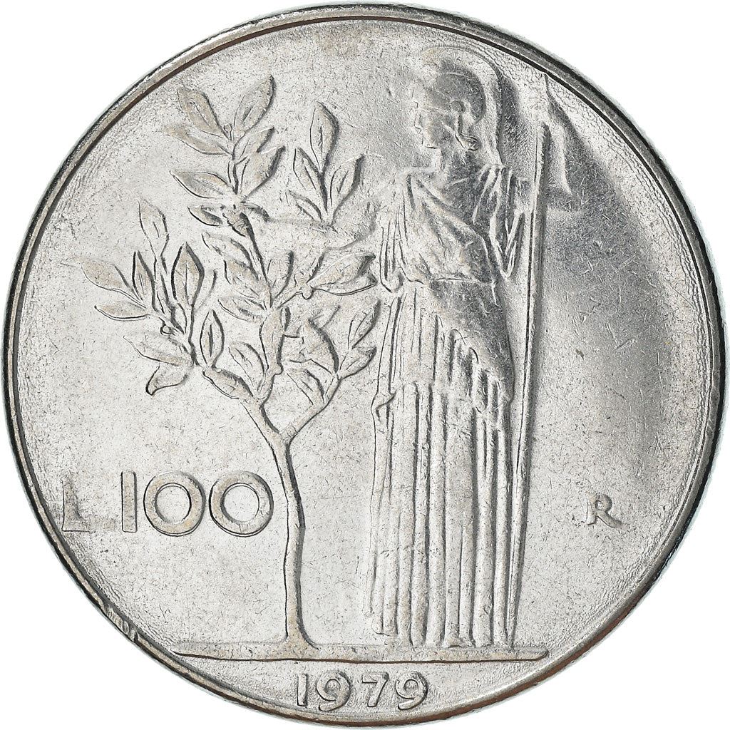 Italy Coin 100 Lire large type | Goddess Minerva | Long Spear | Tree | KM96.1 | 1955 - 1989